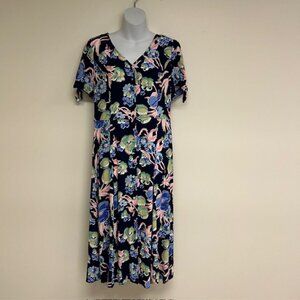 Talbots Floral Button Front Midi Dress Short Sleeve Flowy Size 6